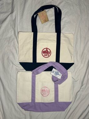 2 Pack Large Trader Joe’s Canvas Tote Bag - Lavender & Navy